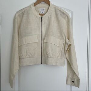 Melrose and Market Women’s M Jacket Cotton Crop Bomber Ivory Dove Cream NWOT